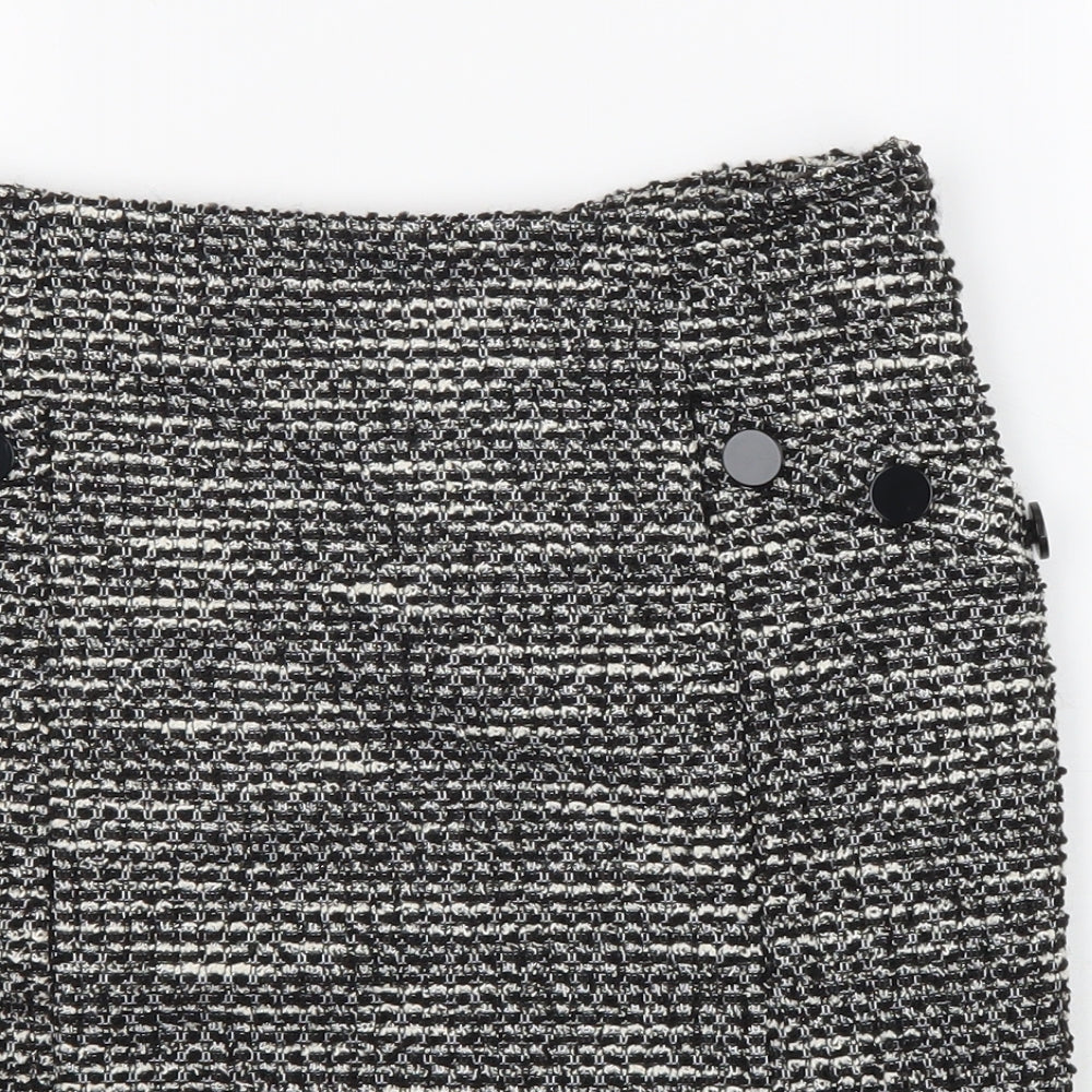 Wallis Womens Black Geometric Polycarbamide A-Line Skirt Size 10 Zip
