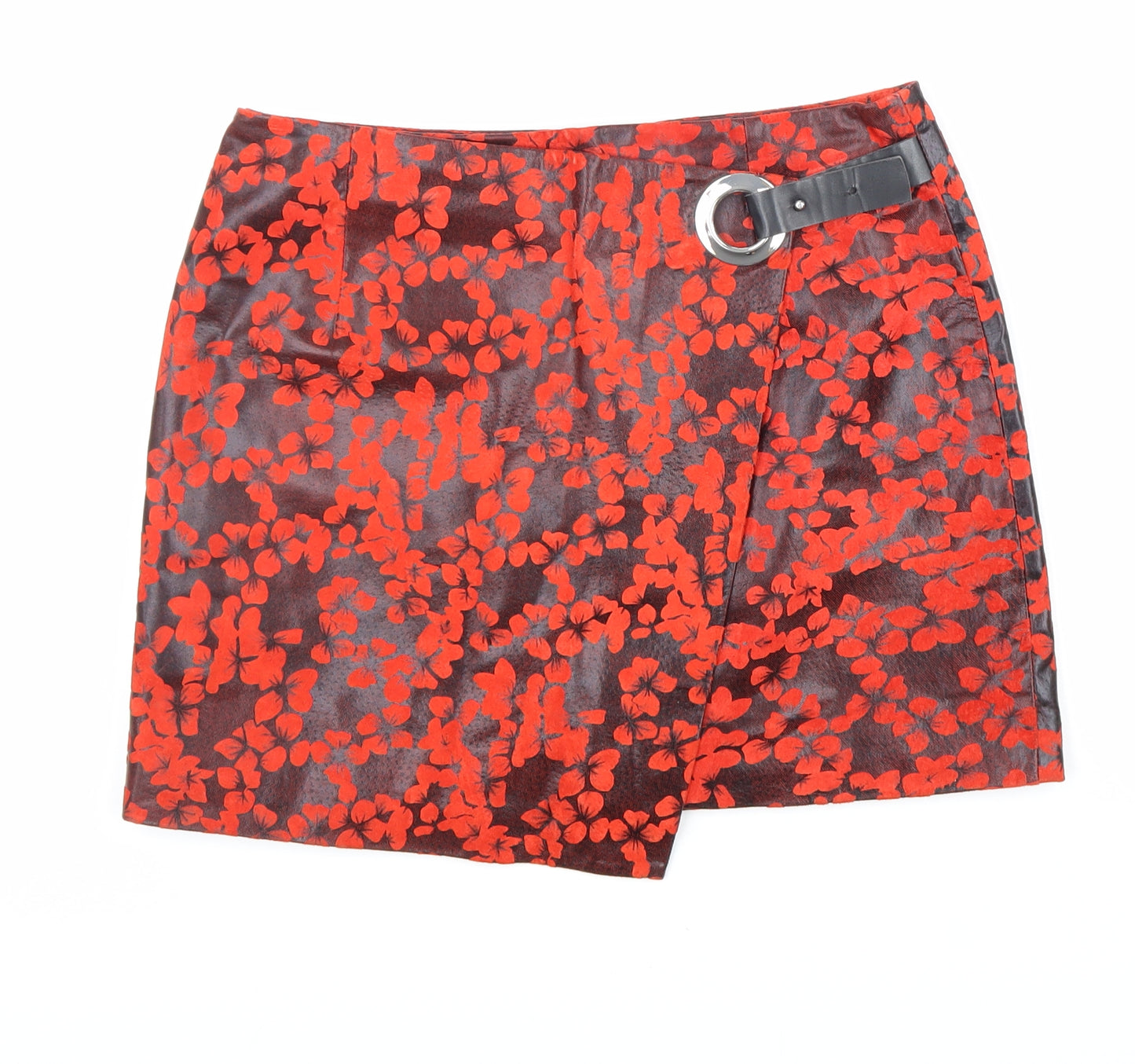 Topshop Womens Red Geometric Leather A-Line Skirt Size 10 Zip