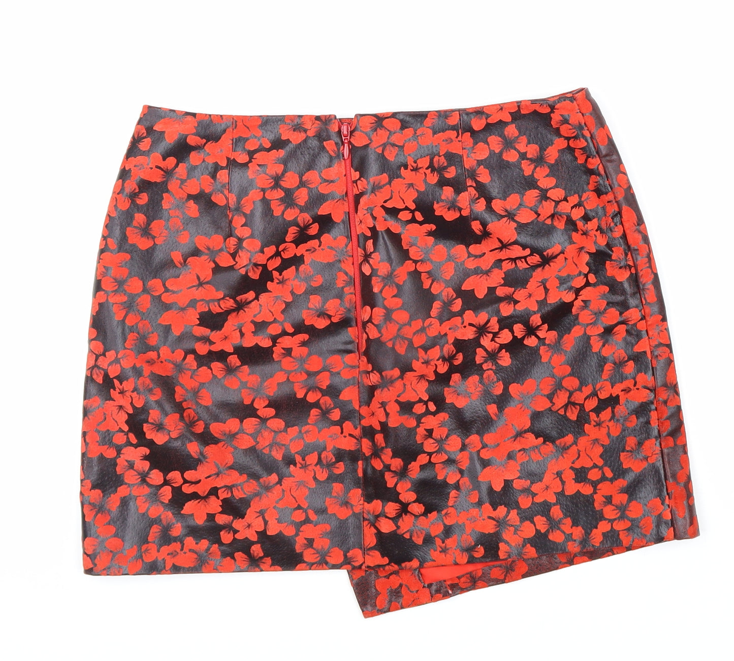 Topshop Womens Red Geometric Leather A-Line Skirt Size 10 Zip