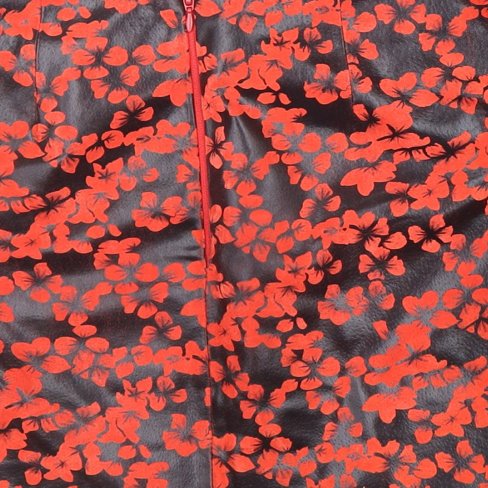Topshop Womens Red Geometric Leather A-Line Skirt Size 10 Zip