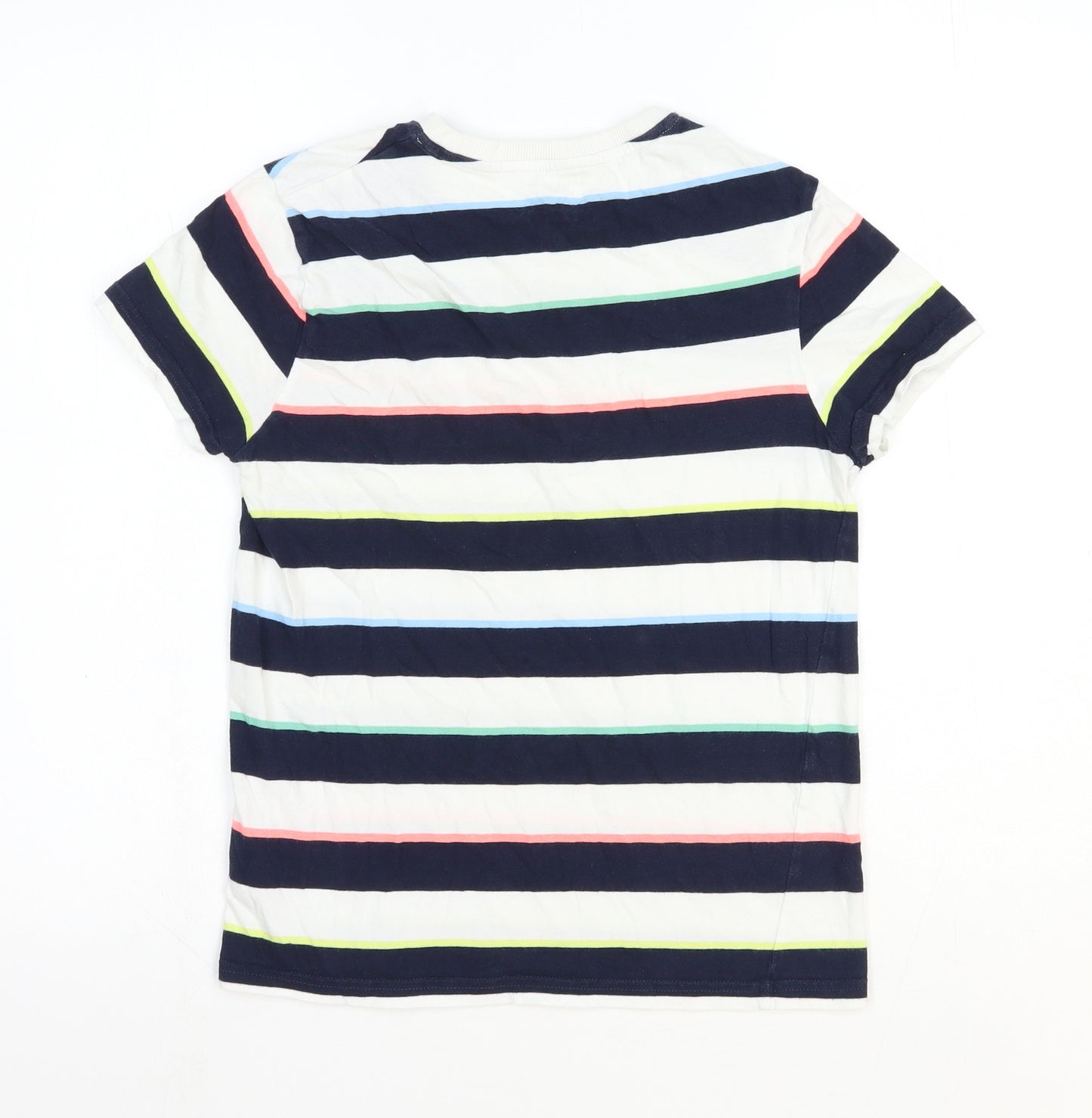 Marks and Spencer Boys White Striped Cotton Basic T-Shirt Size 12-13 Years Round Neck Pullover