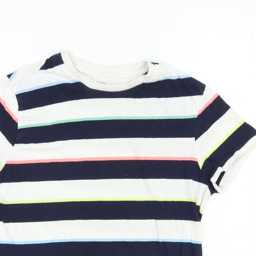 Marks and Spencer Boys White Striped Cotton Basic T-Shirt Size 12-13 Years Round Neck Pullover