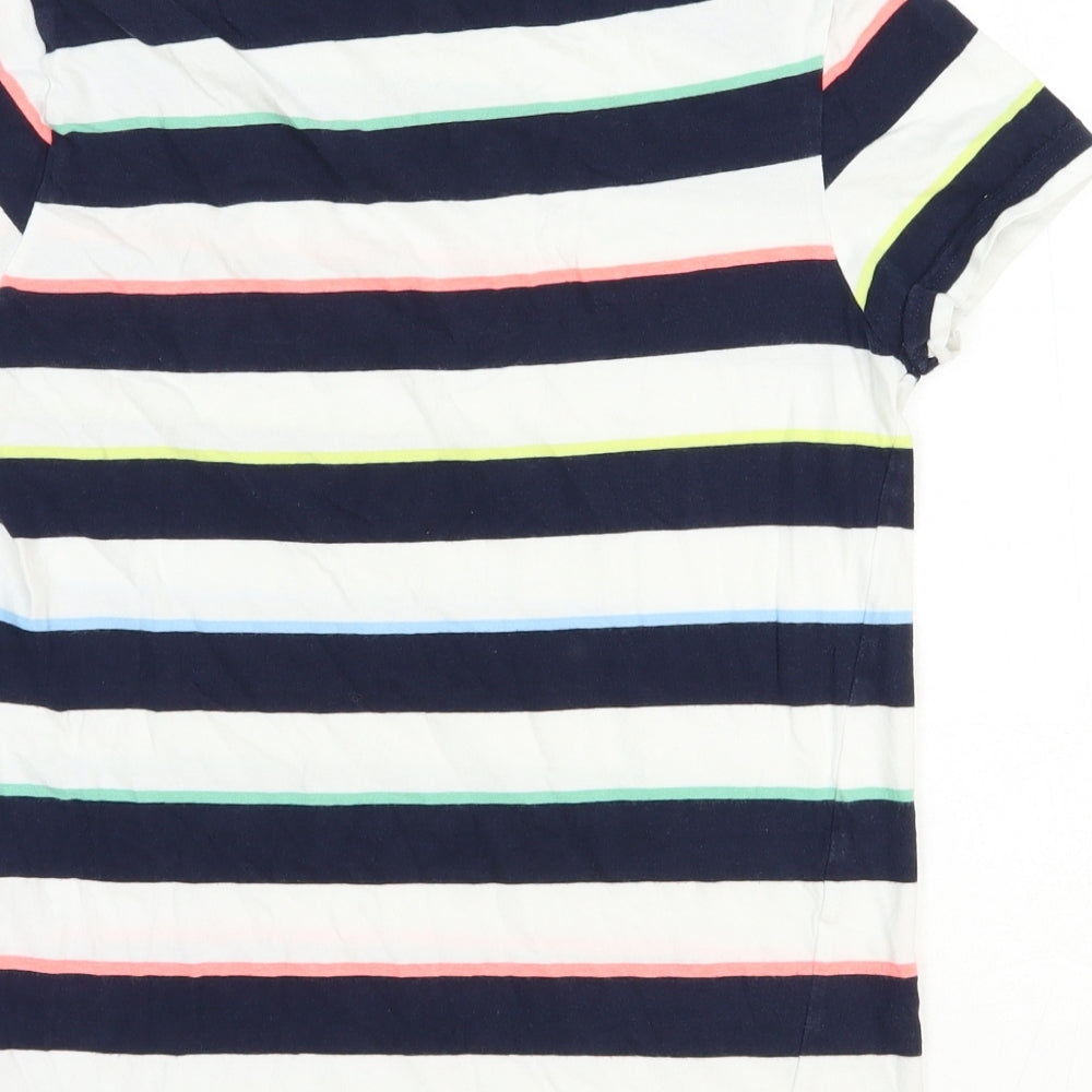 Marks and Spencer Boys White Striped Cotton Basic T-Shirt Size 12-13 Years Round Neck Pullover