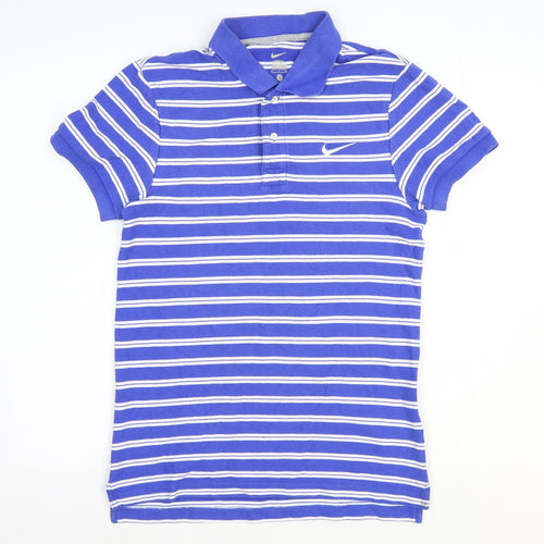 Nike Mens Blue Striped 100% Cotton Polo Size S Collared Button