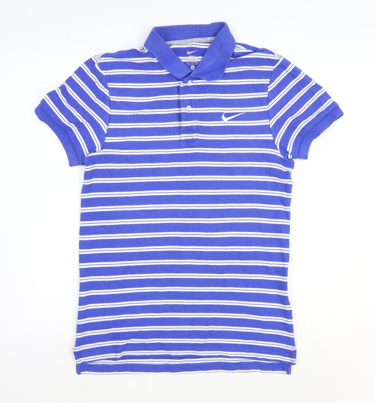 Nike Mens Blue Striped 100% Cotton Polo Size S Collared Button