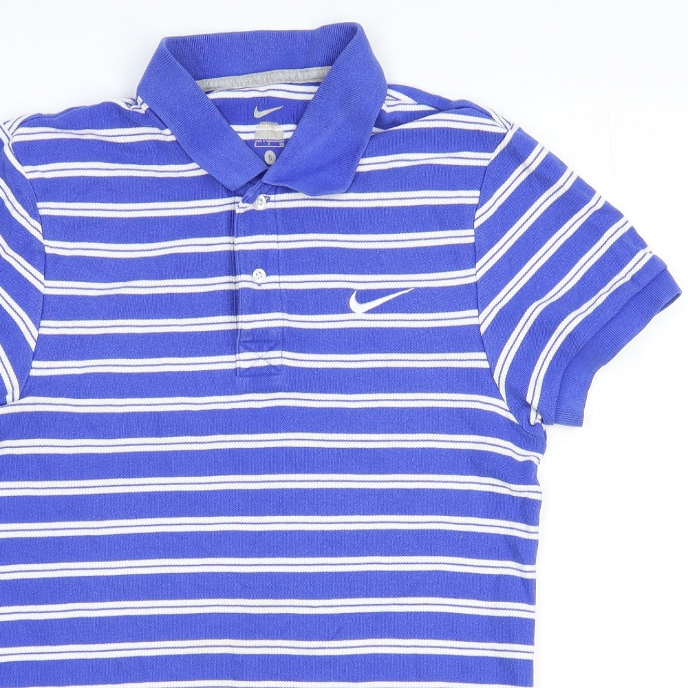 Nike Mens Blue Striped 100% Cotton Polo Size S Collared Button