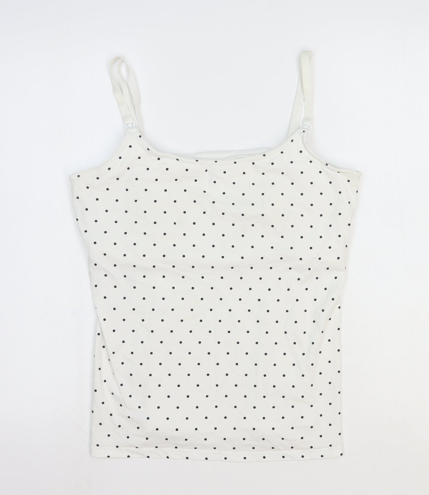 H&M Womens White Polka Dot Cotton Camisole Tank Size 14 Scoop Neck