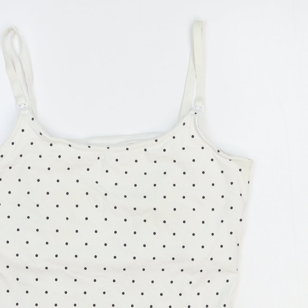 H&M Womens White Polka Dot Cotton Camisole Tank Size 14 Scoop Neck