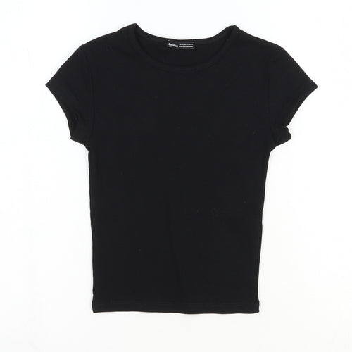 Bershka Womens Black Cotton Basic T-Shirt Size 4XL Crew Neck