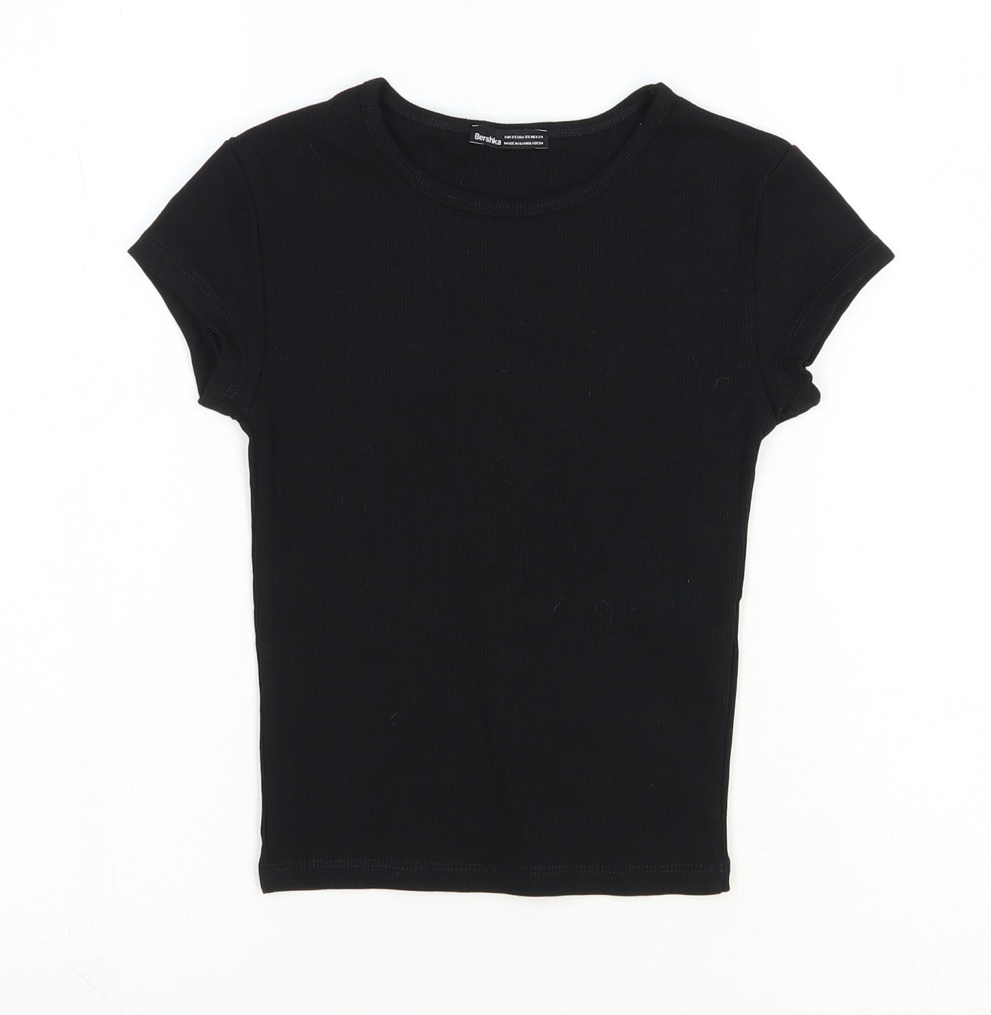 Bershka Womens Black Cotton Basic T-Shirt Size 4XL Crew Neck
