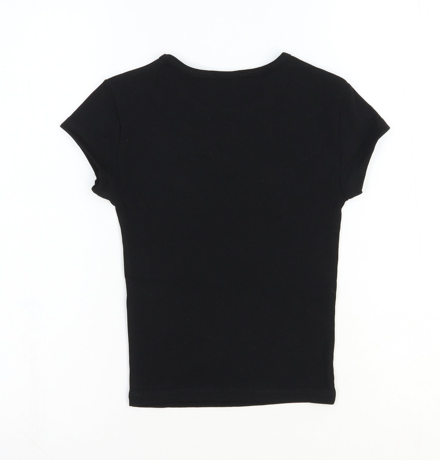 Bershka Womens Black Cotton Basic T-Shirt Size 4XL Crew Neck