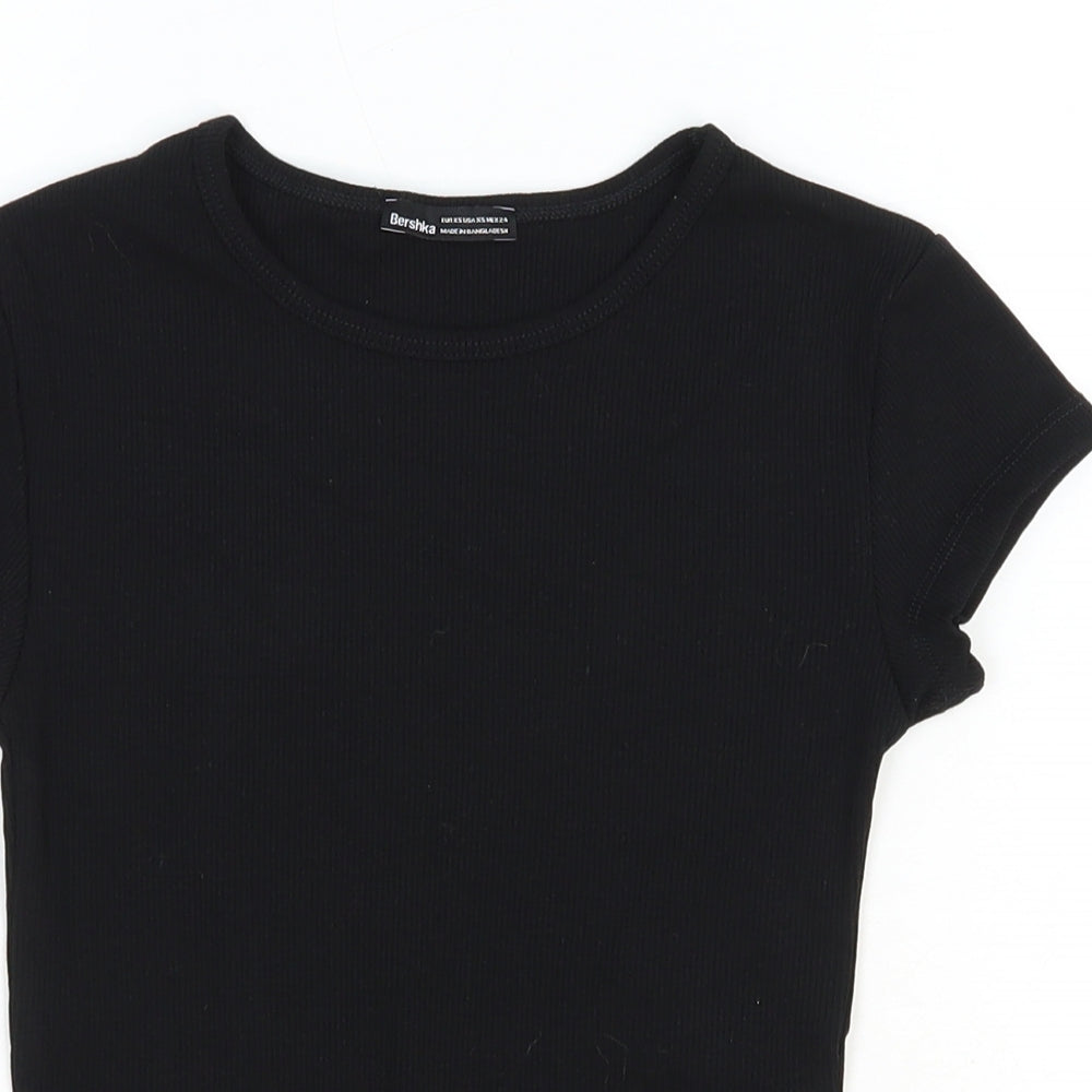 Bershka Womens Black Cotton Basic T-Shirt Size 4XL Crew Neck