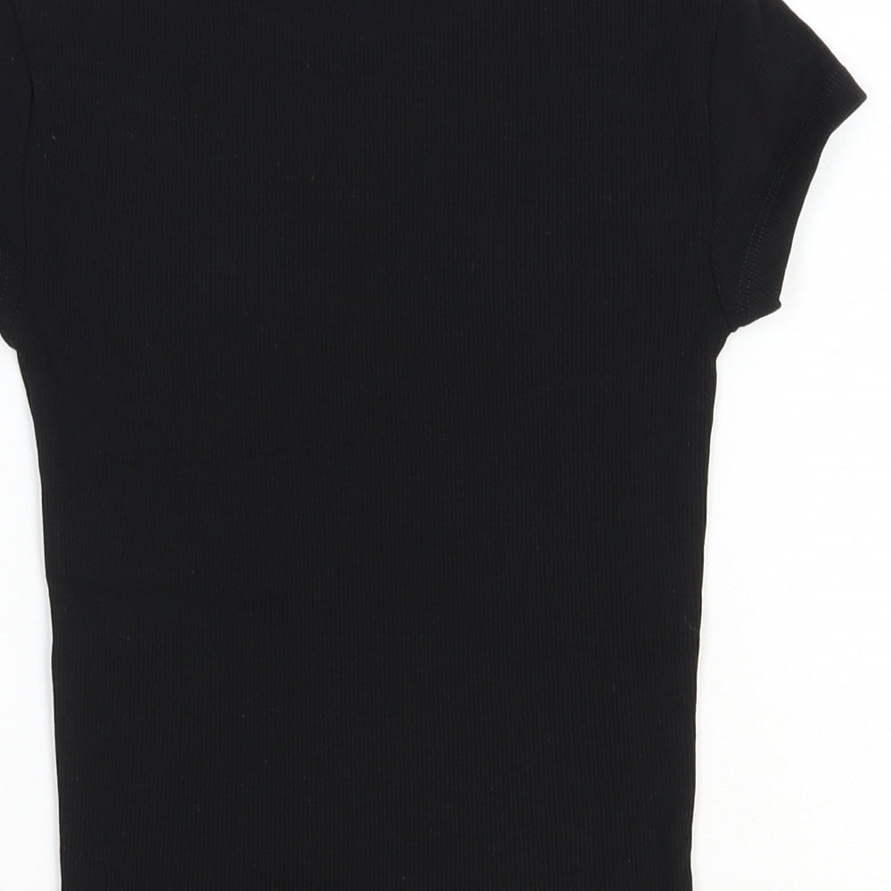 Bershka Womens Black Cotton Basic T-Shirt Size 4XL Crew Neck