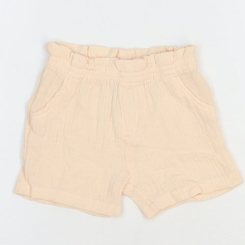 Marks and Spencer Girls Pink 100% Cotton Cropped Trousers Size 9-12 Months - Shorts