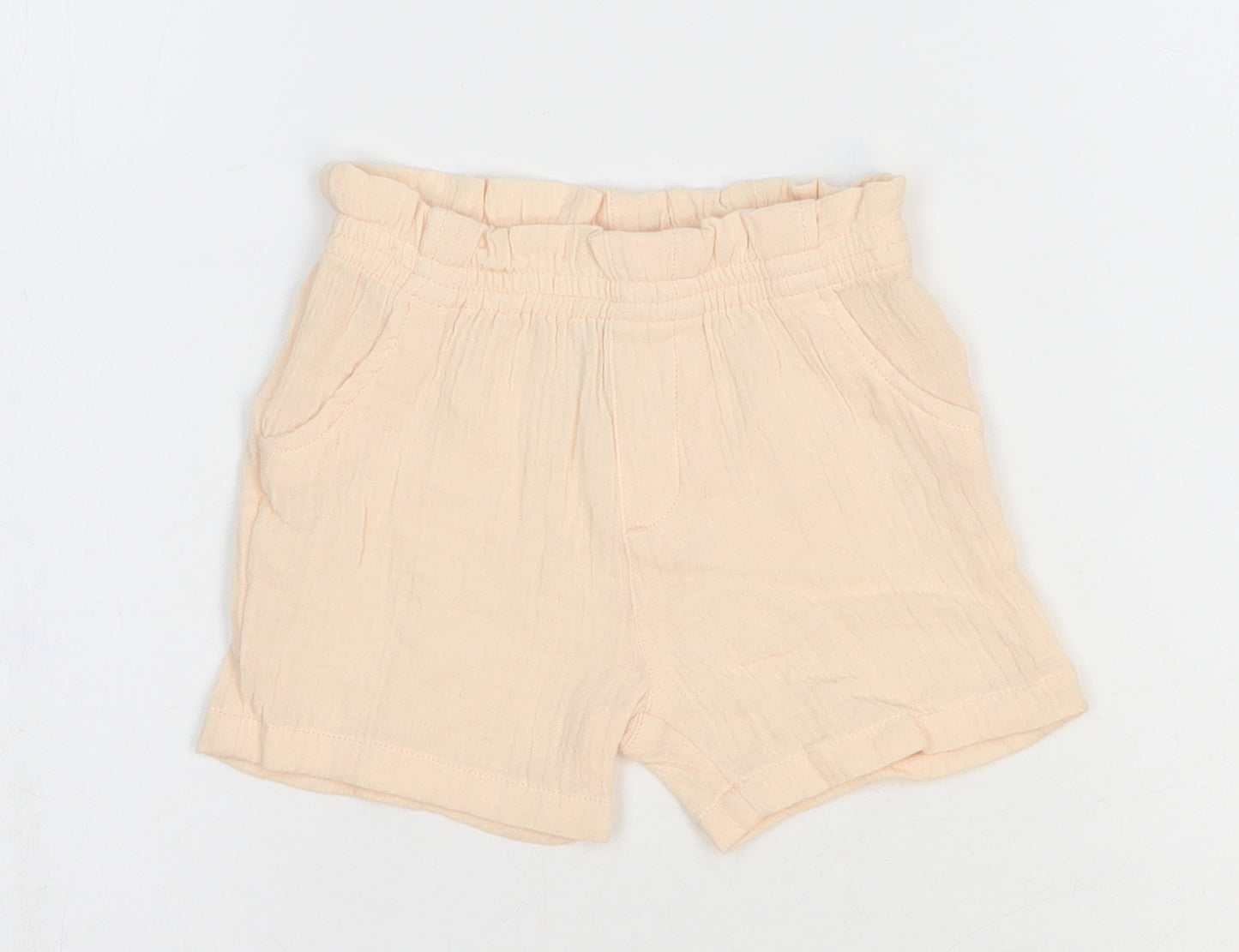 Marks and Spencer Girls Pink 100% Cotton Cropped Trousers Size 9-12 Months - Shorts