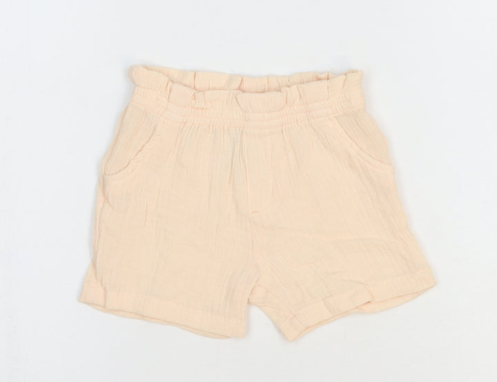 Marks and Spencer Girls Pink 100% Cotton Cropped Trousers Size 9-12 Months - Shorts