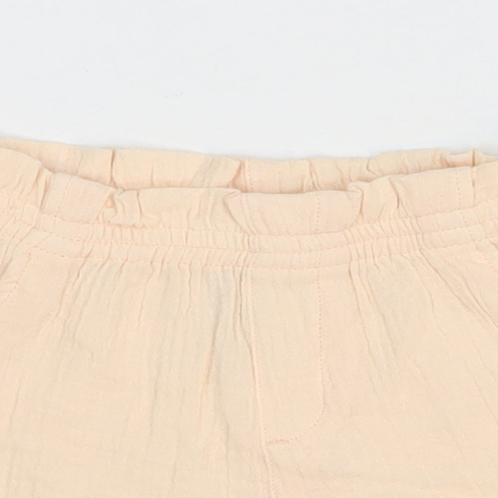 Marks and Spencer Girls Pink 100% Cotton Cropped Trousers Size 9-12 Months - Shorts