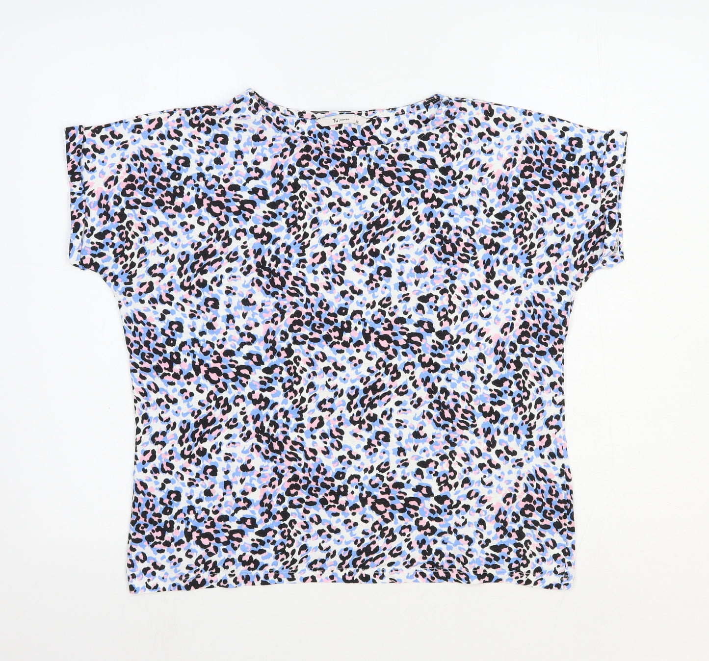 TU Womens Multicoloured Animal Print 100% Cotton Basic T-Shirt Size 12 Round Neck