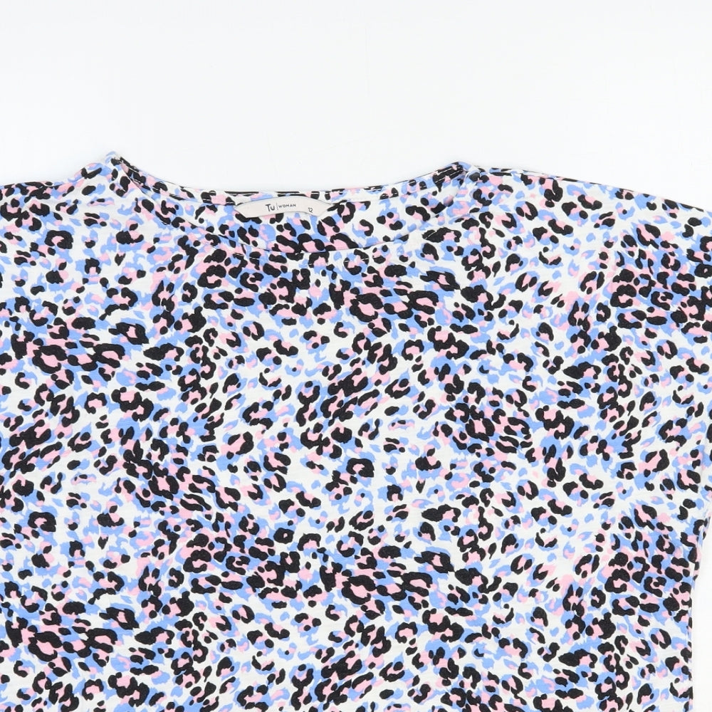 TU Womens Multicoloured Animal Print 100% Cotton Basic T-Shirt Size 12 Round Neck