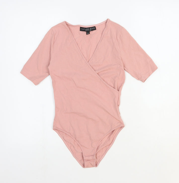 Topshop Womens Pink Cotton Bodysuit One-Piece Size 8 Snap