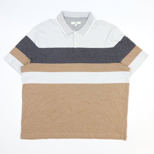 Marks and Spencer Mens Brown Colourblock 100% Cotton Polo Size 2XL Collared Button