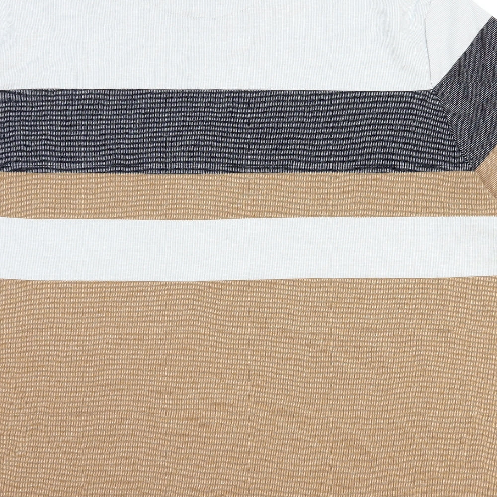 Marks and Spencer Mens Brown Colourblock 100% Cotton Polo Size 2XL Collared Button
