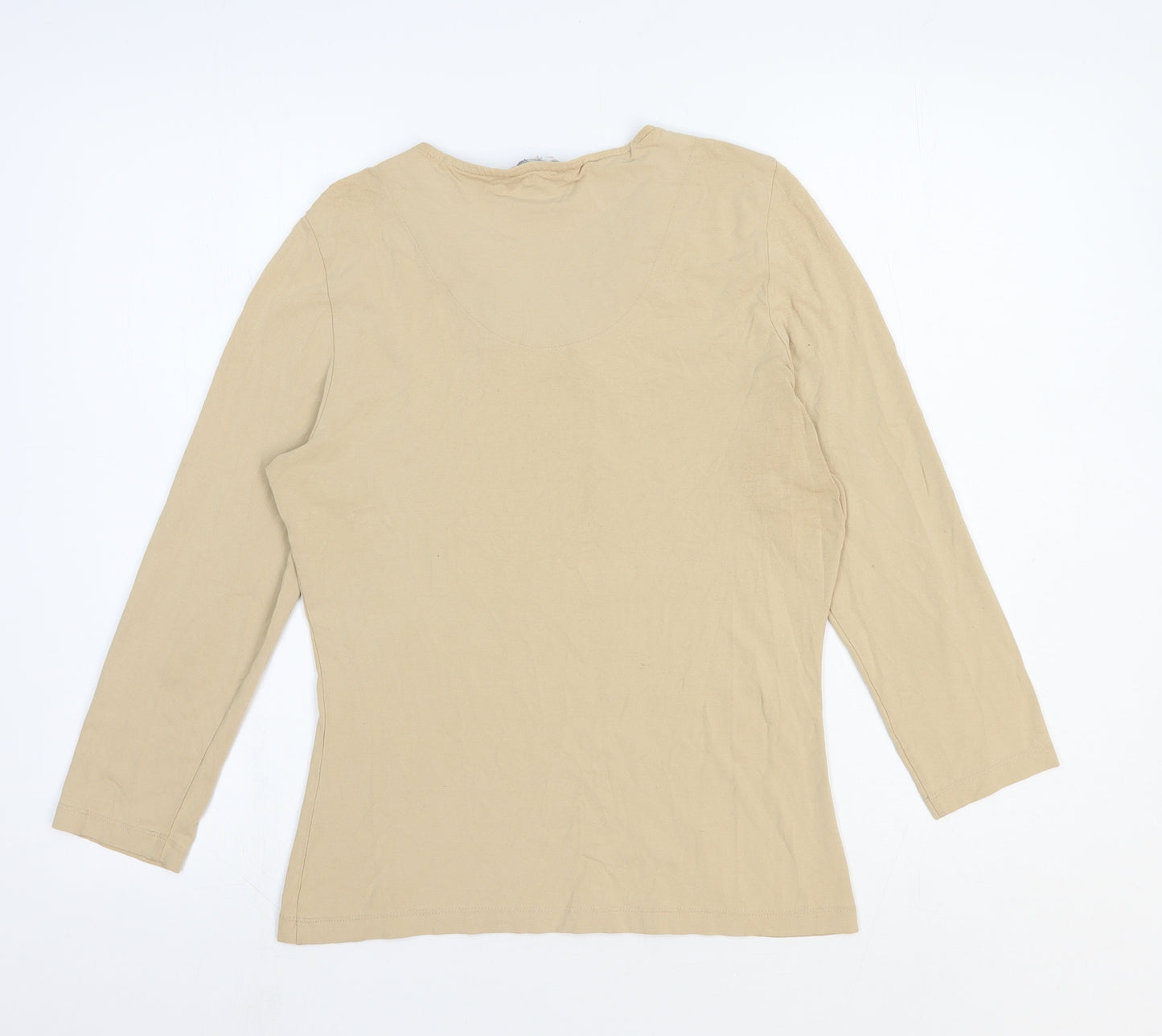 Preworn Womens Beige Polyester Basic T-Shirt Size 12 V-Neck