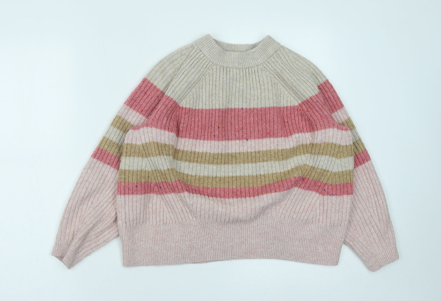 Marks and Spencer Womens Multicoloured Round Neck Striped Acrylic Pullover Jumper Size L