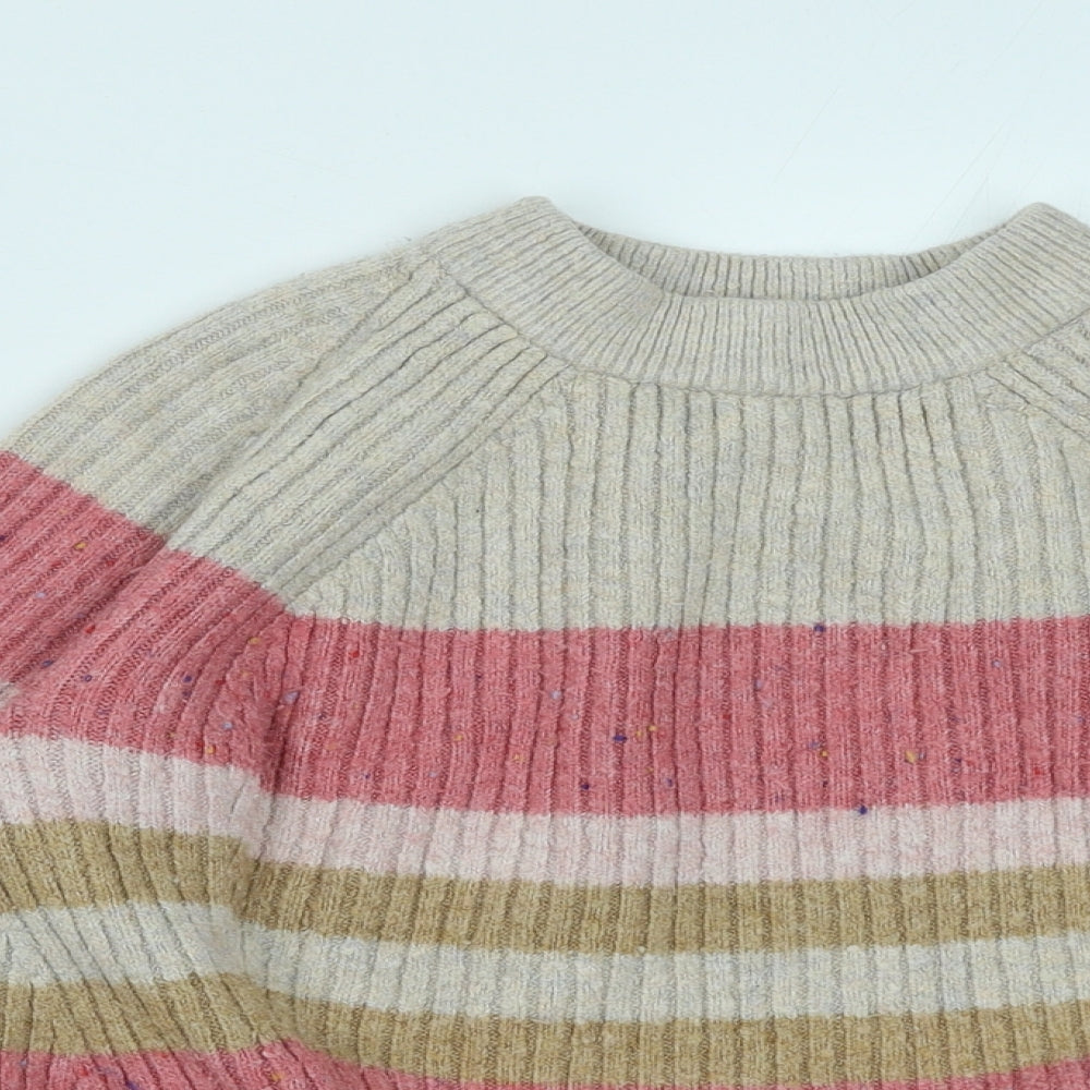 Marks and Spencer Womens Multicoloured Round Neck Striped Acrylic Pullover Jumper Size L