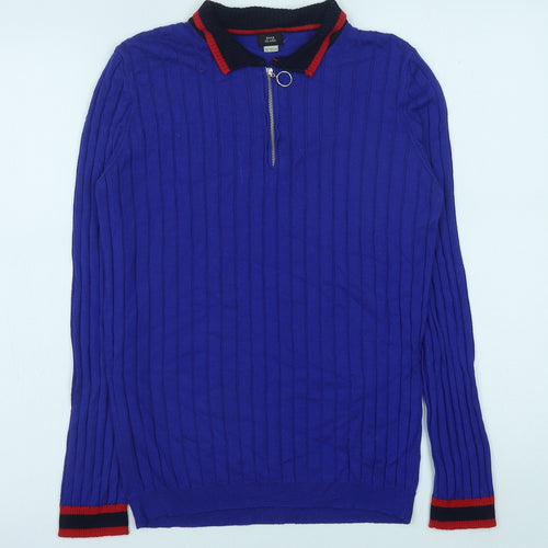 River Island Girls Blue Viscose Pullover Casual Size 11-12 Years V-Neck Zip