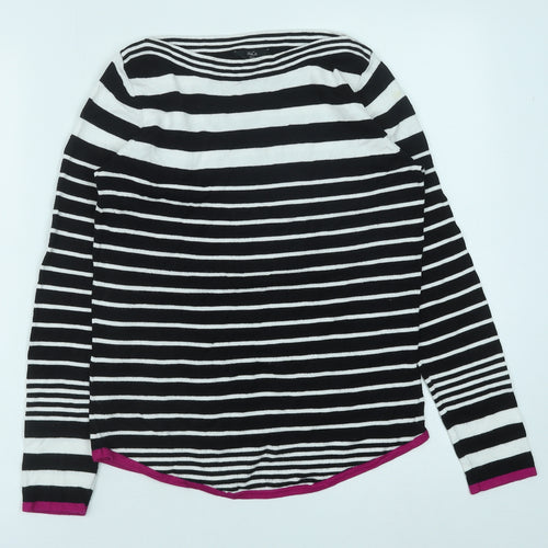 M&Co Womens Black Round Neck Striped Viscose Pullover Jumper Size 10