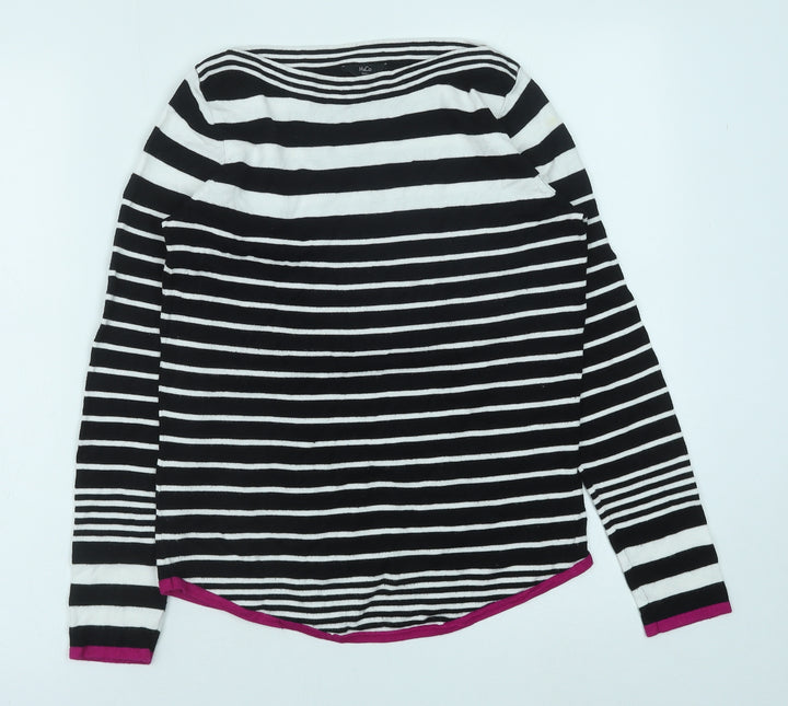 M&Co Womens Black Round Neck Striped Viscose Pullover Jumper Size 10