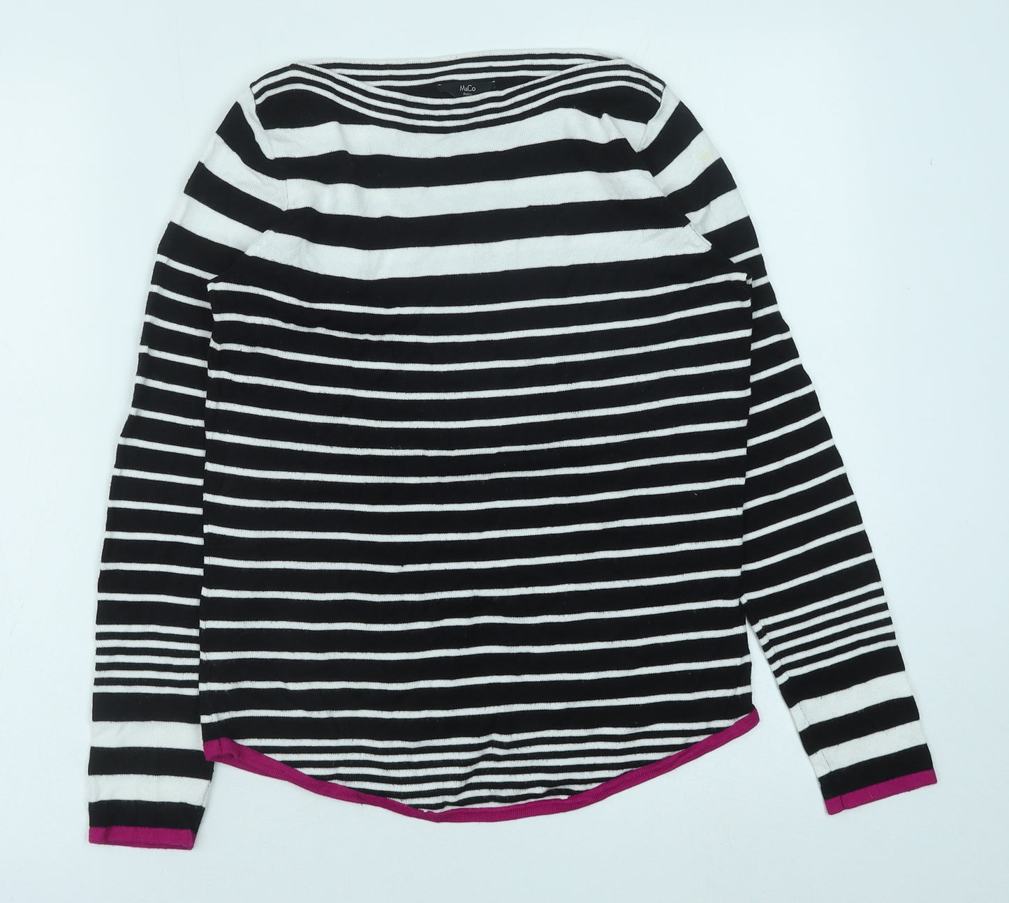 M&Co Womens Black Round Neck Striped Viscose Pullover Jumper Size 10