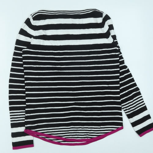 M&Co Womens Black Round Neck Striped Viscose Pullover Jumper Size 10