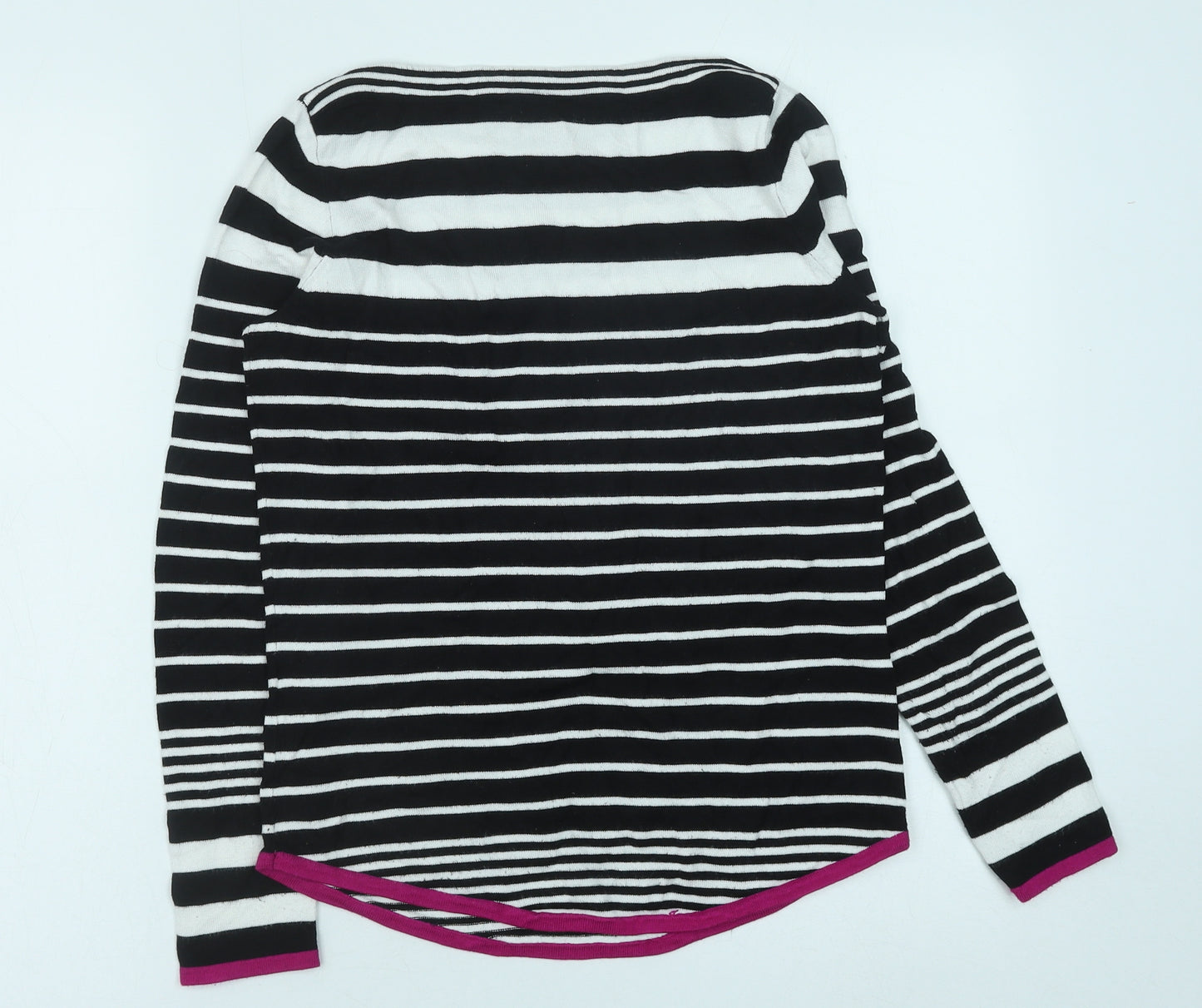 M&Co Womens Black Round Neck Striped Viscose Pullover Jumper Size 10