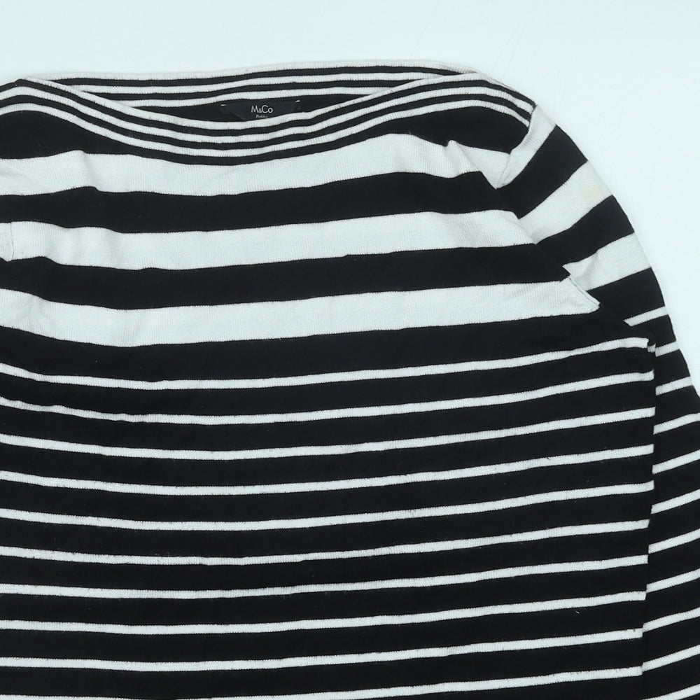 M&Co Womens Black Round Neck Striped Viscose Pullover Jumper Size 10