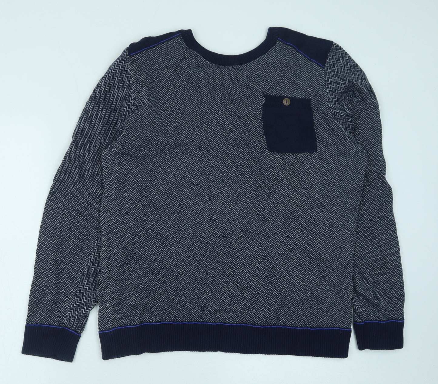 George Mens Blue Round Neck Geometric Cotton Pullover Jumper Size L
