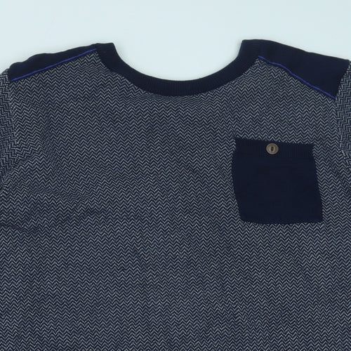 George Mens Blue Round Neck Geometric Cotton Pullover Jumper Size L