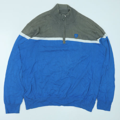 Island Green Mens Blue High Neck Geometric Cotton Pullover Jumper Size L