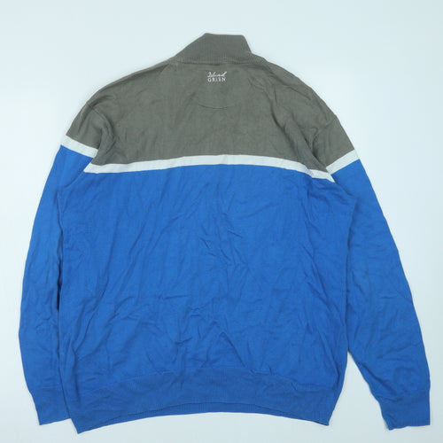 Island Green Mens Blue High Neck Geometric Cotton Pullover Jumper Size L