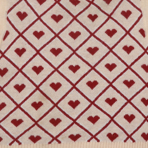 Preworn Womens Pink V-Neck Geometric Polyester Vest Jumper One Size - Heart Pattern