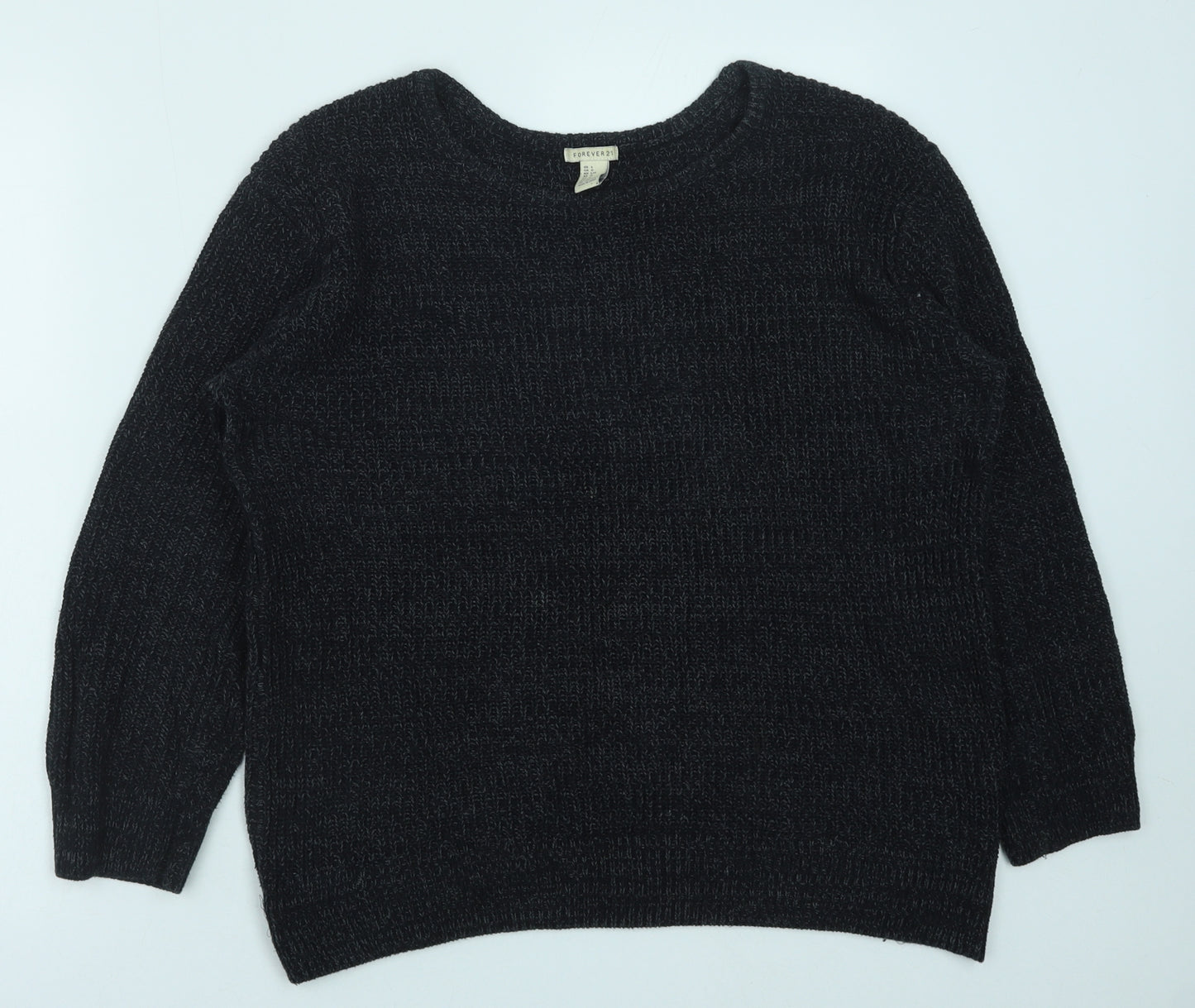 FOREVER 21 Womens Black Round Neck Polyester Pullover Jumper Size L