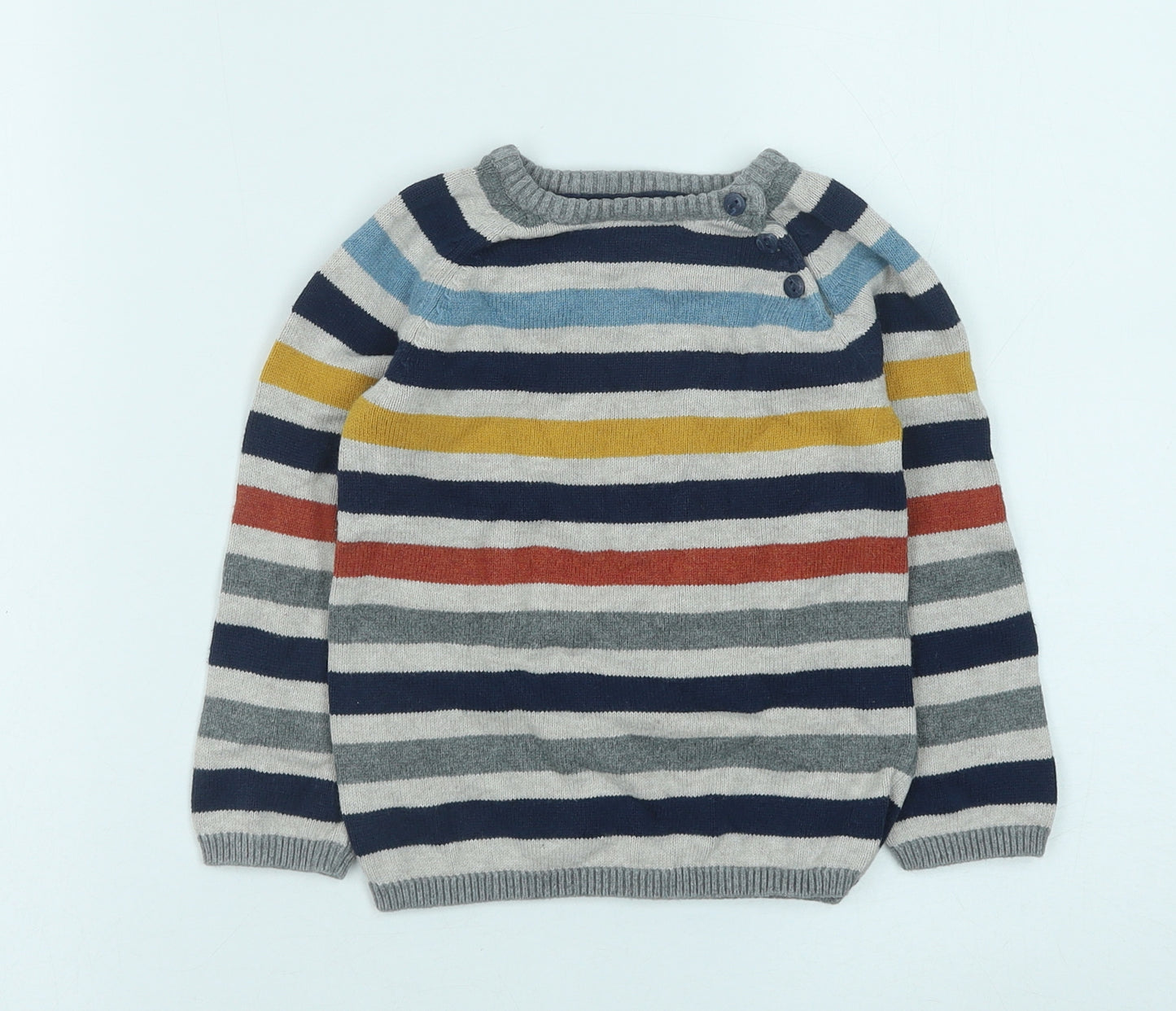H&M Boys Multicoloured Striped Cotton Pullover Jumper Size 18-24 Months Button