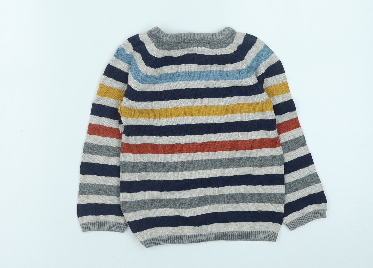 H&M Boys Multicoloured Striped Cotton Pullover Jumper Size 18-24 Months Button