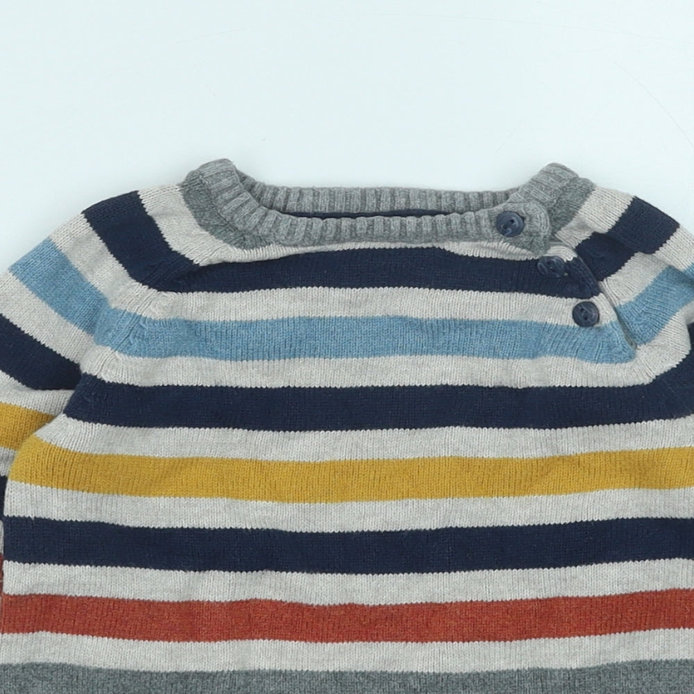 H&M Boys Multicoloured Striped Cotton Pullover Jumper Size 18-24 Months Button