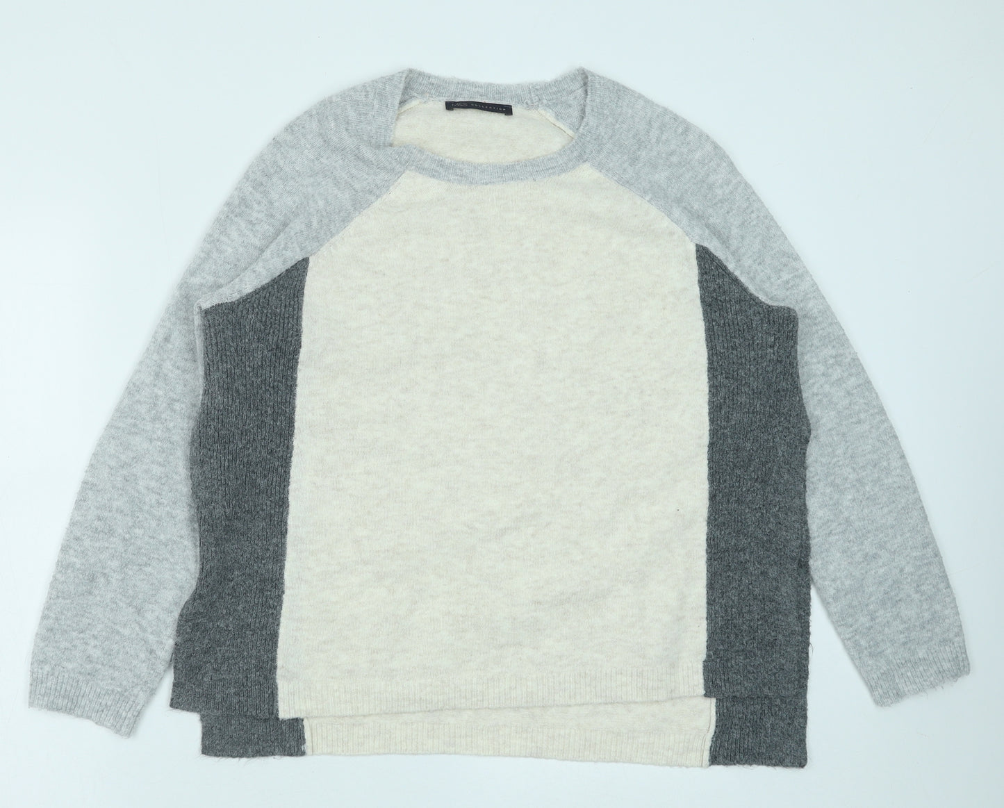 Marks and Spencer Womens Grey Round Neck Acrylic Pullover Jumper Size M - Colourblock