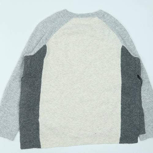 Marks and Spencer Womens Grey Round Neck Acrylic Pullover Jumper Size M - Colourblock