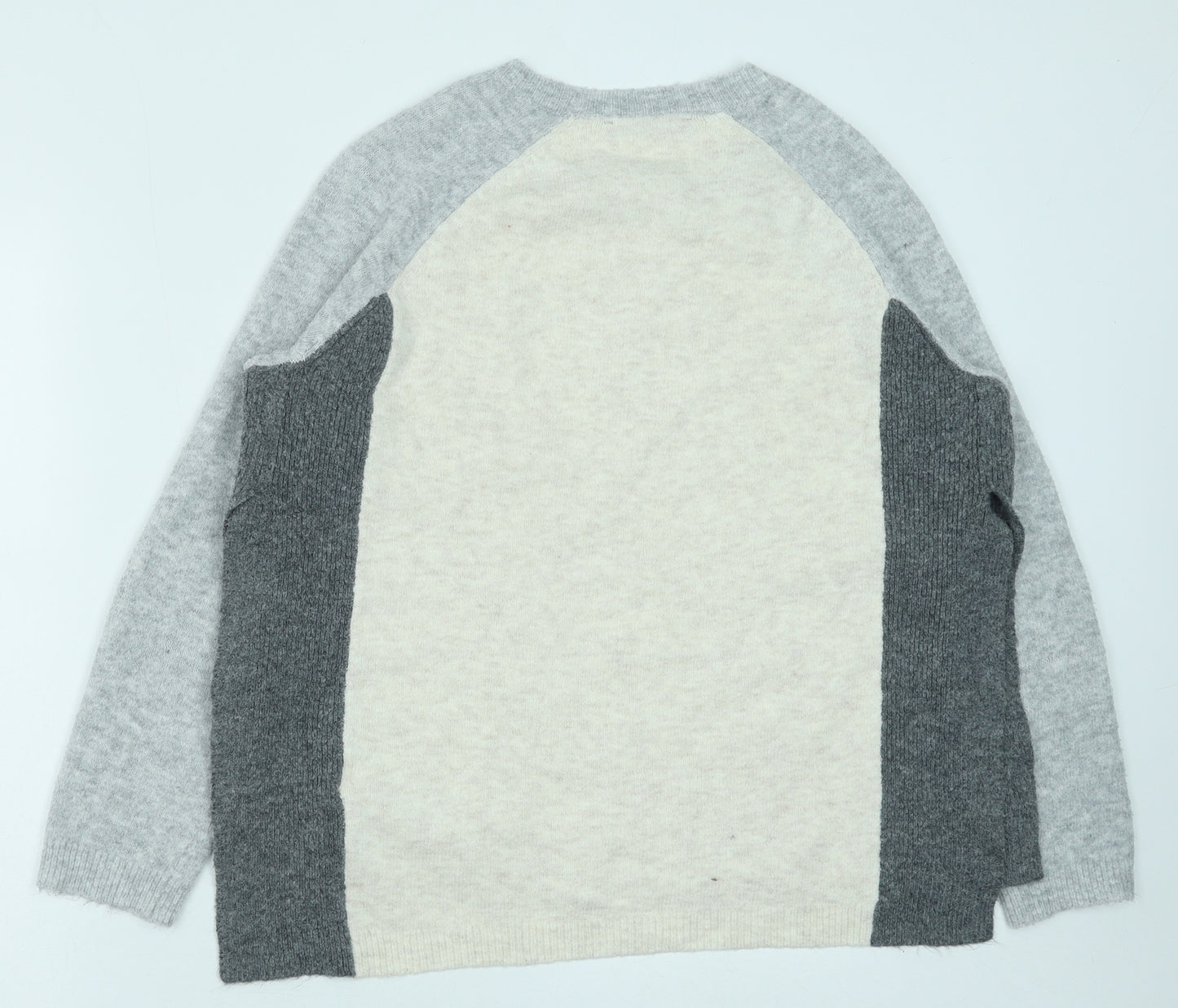 Marks and Spencer Womens Grey Round Neck Acrylic Pullover Jumper Size M - Colourblock