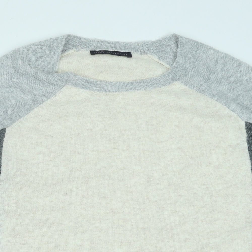 Marks and Spencer Womens Grey Round Neck Acrylic Pullover Jumper Size M - Colourblock