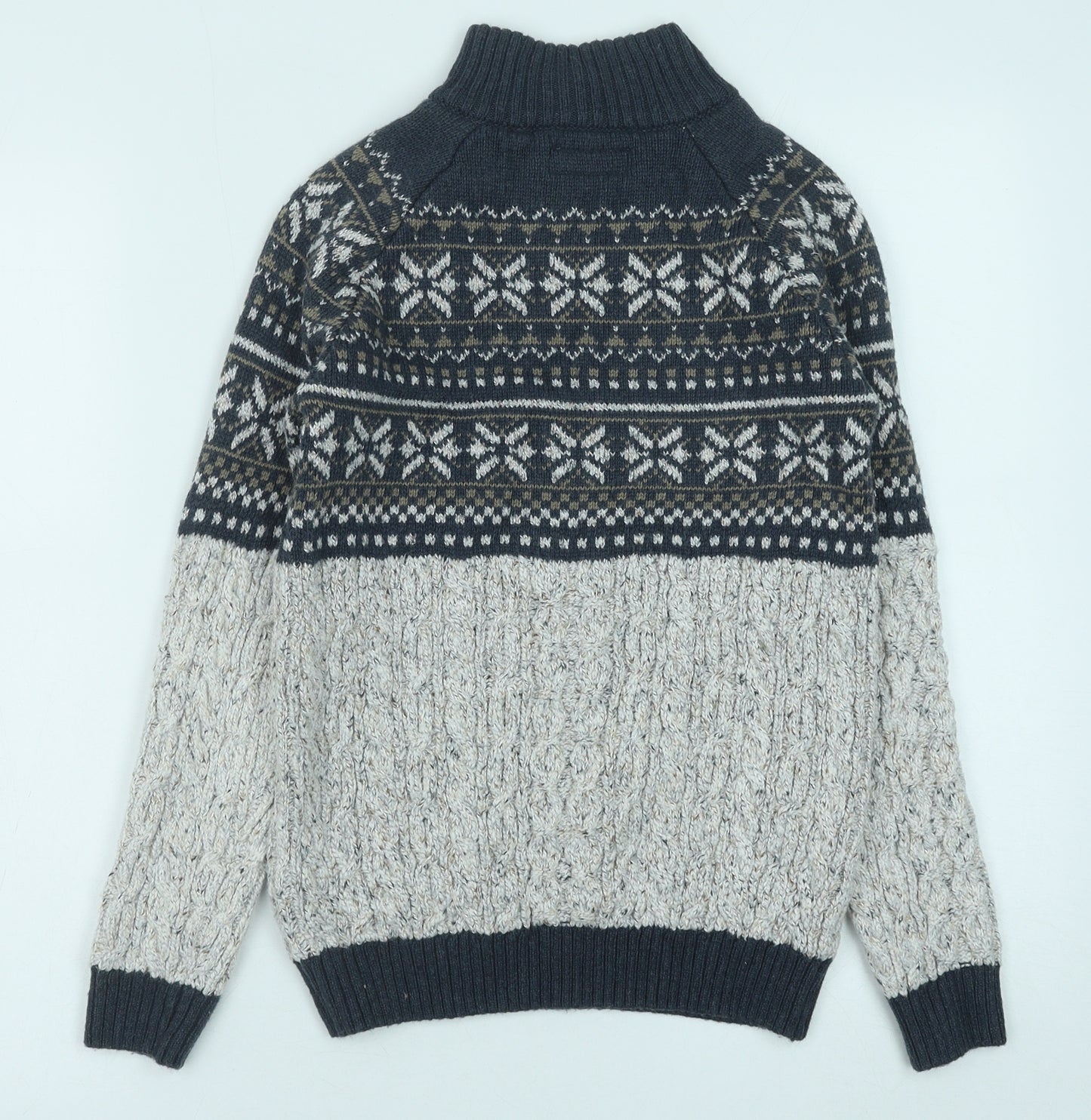 NEXT Boys Blue High Neck Geometric Acrylic Pullover Jumper Size 12 Years Button